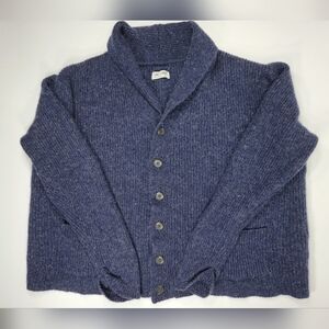 Line Of Trade Cardigan Sweater Mens 2XL XXL Shetland Wool Dark Blue Boxy Big Fit
